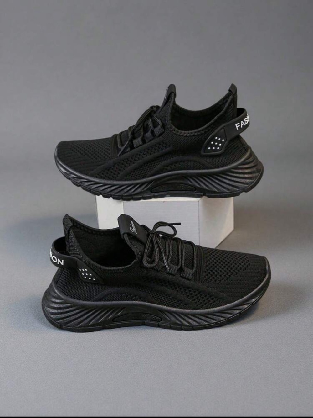Women’s Black Knit Lace-Up Fashion Sneakers